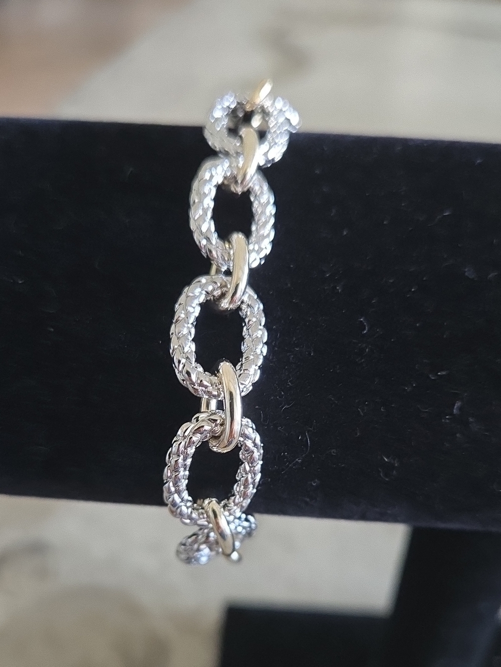 Textured Silver Link Bracelet - Women Jewelry